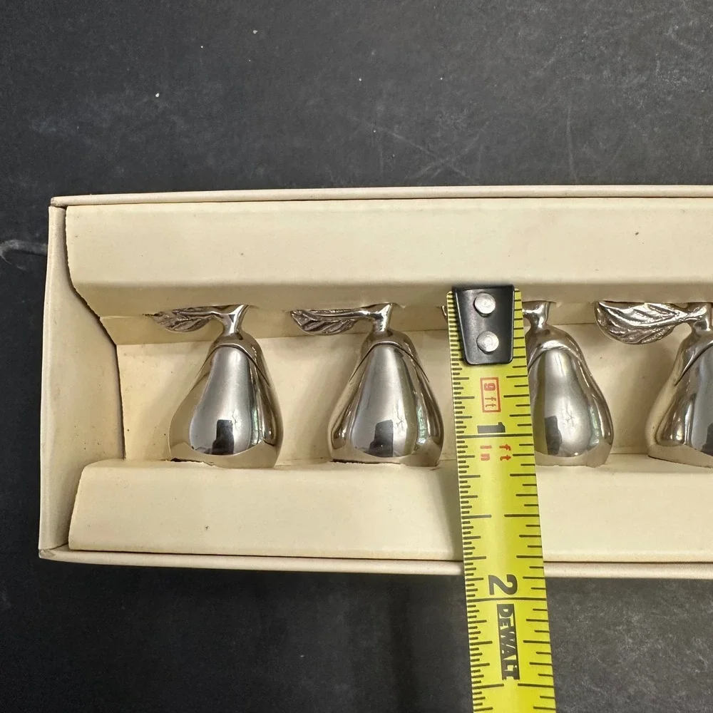 Pottery Barn Silver Tone Pear Shaped Placecard Holders Accent -New 4 pc